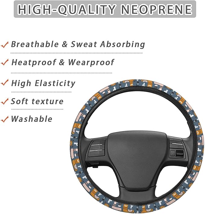 Dujiea Tribe Cute Llama Elastic Stretch Steering Wheel Cover, Anti-Slip and Durable Car Steering Wheel Accessories for Women Men, 15 Inch Universal Fit Car, Truck, SUV