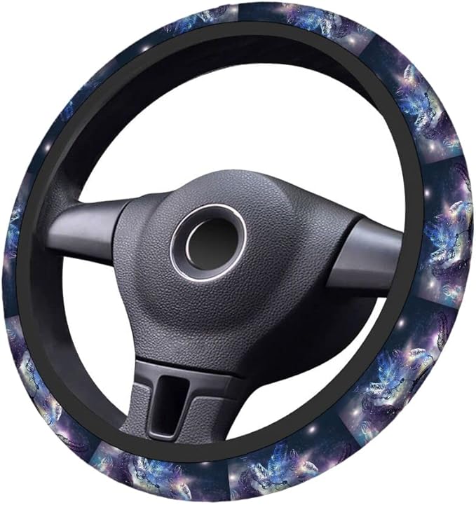 Swono Dreamcatcher Car Steering Wheel Covers Mystical Dream Catcher with Starry Space Purple Women Men Interior Accessories Universal 15 Inch Steering Steering Wheel Protector Anti-Skid Grips