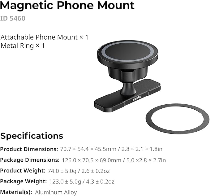 SMALLRIG Magnetic Phone Mount Gym for iPhone 17/16/15/14/13 Series, Adjustable Phone Holder Gym for Huawei, for Samsung, for Xiaomi, Double-Sided Magnetic Design - 5460