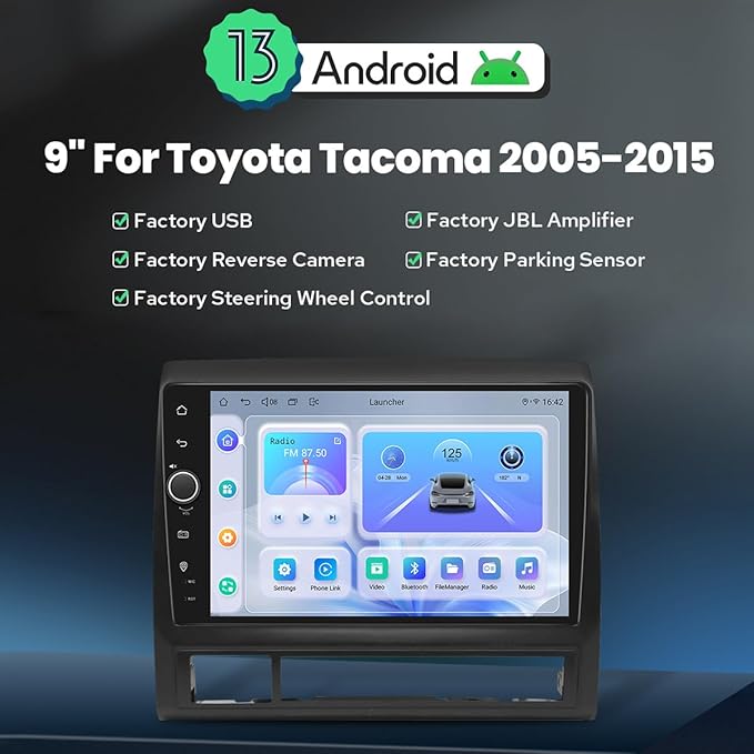 JOYING Car Radio for Toyota Tacoma 2005-2015 Android 13 Car Stereo 9 Inch Head Unit with Carplay & Android Auto, Mirror Link, GPS Navigation, Bluetooth, Volume Knob(JY-TT187N8)