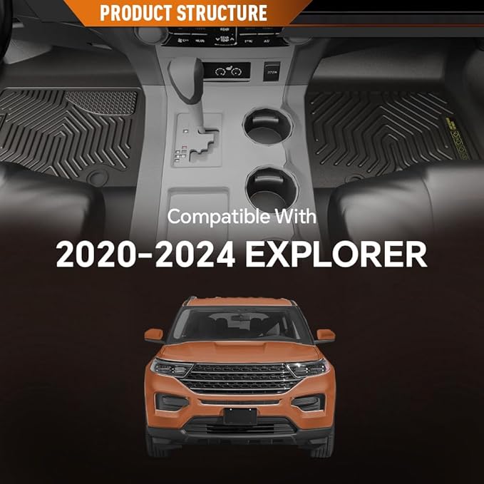 ANDPLAY TPE Floor Mats Liners Compatible with Ford Explorer 2020 2021 2022 2023 2024(Excludes Hybrid) All Weather Protection Black Floor Liners alfombras para carro