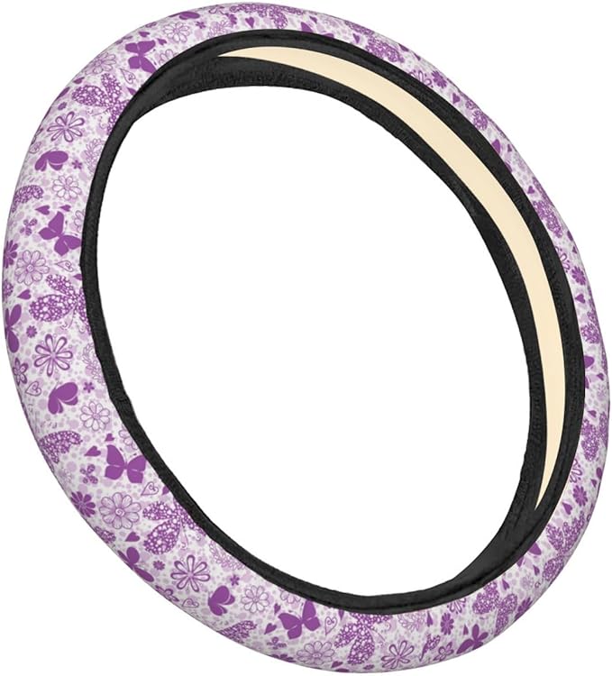 Dujiea Hearts and Butterflies Elastic Stretch Steering Wheel Cover, Anti-Slip and Durable Car Steering Wheel Accessories for Women Men, 15 Inch Universal Fit Car, Truck, SUV