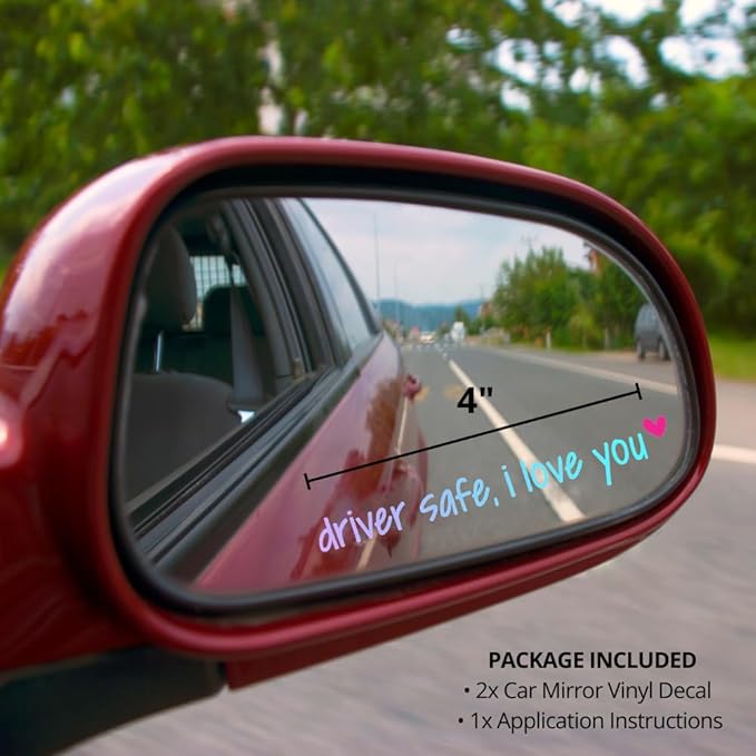 Rearview -Mirror -Decal Water Bottle -Stickers Affirmation Reminder Sticker Laptop Bumper Tumbler Vinyl Sticker Car Mirror Decal Funny Car Decor -Gift (Holographic, Driver Safe, i Love You)