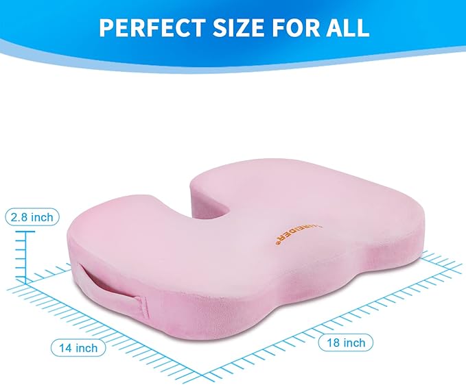 SAIREIDER Office Chair Cushion, Car Seat Cushion, Memory Foam Coccyx Cushion Pads for Tailbone Pain, Sciatica Relief Pillow, Correct Sitting Posture (Pink)