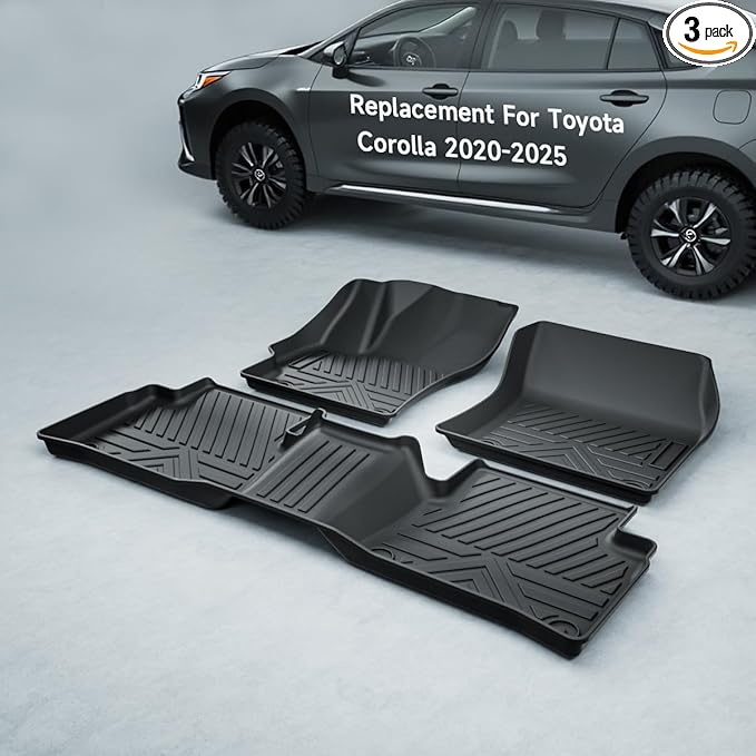 TPE All-Weather Floor Mats for Toyota Corolla Sedan 2020-2023 2024 2025 | Custom Fit Heavy Duty Truck Floor Liners | Front & Rear Row Protection | Durable, Odorless, Accessories (3-Piece Set, Black)