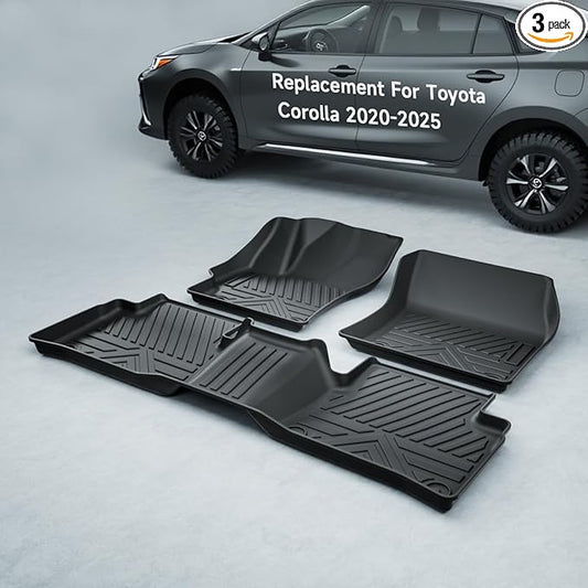 TPE All-Weather Floor Mats for Toyota Corolla Sedan 2020-2023 2024 2025 | Custom Fit Heavy Duty Truck Floor Liners | Front & Rear Row Protection | Durable, Odorless, Accessories (3-Piece Set, Black)