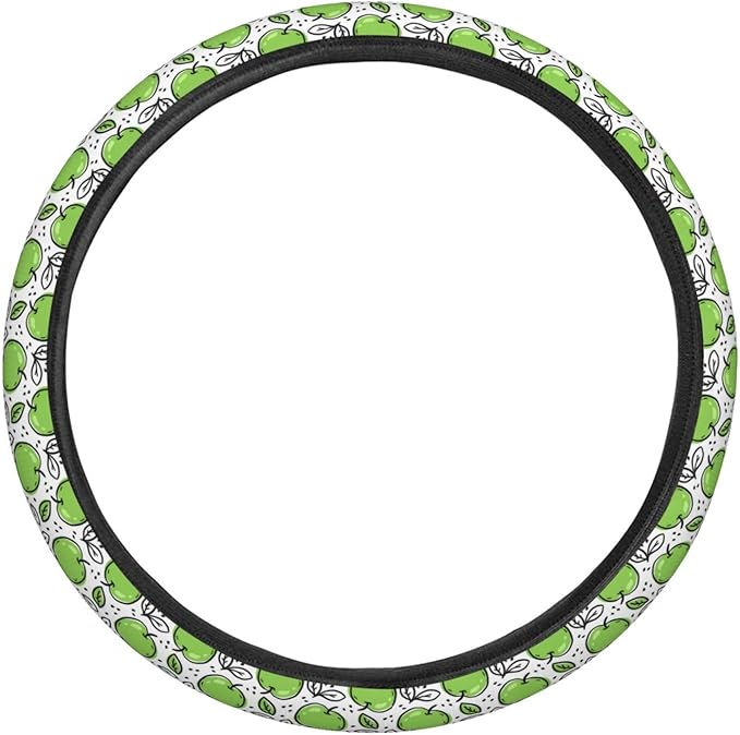 Dujiea Green Fruit with Leaves Elastic Stretch Steering Wheel Cover, Anti-Slip and Durable Car Steering Wheel Accessories for Women Men, 15 Inch Universal Fit Car, Truck, SUV