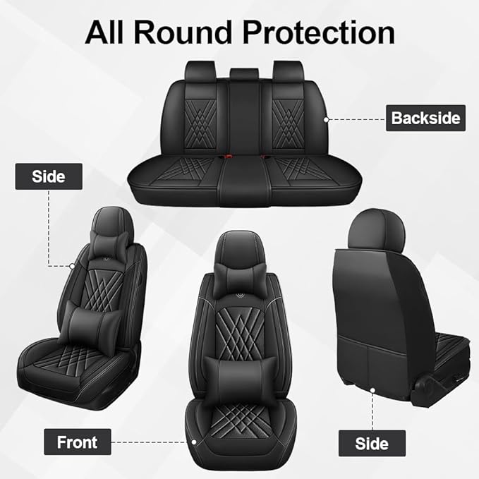 Seat Covers Fit for Toyota Corolla 2015-2026 Leather Car Seat Cover, Stylish Waterproof Breathable Easy to Install Airbag Compatibility, Auto Interior Accessories(Front Set with Pillow,Black)
