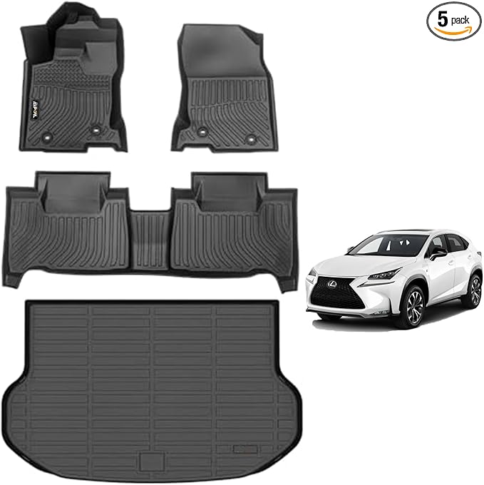 AIPOIL® Floor Mats & Cargo Liner Set for 2015-2021 Lexus NX/NX300/NX300h/NX200t All Weather Protection TPE Anti-Slip Automotive Full Set Custom Car Mats Accessories - Black