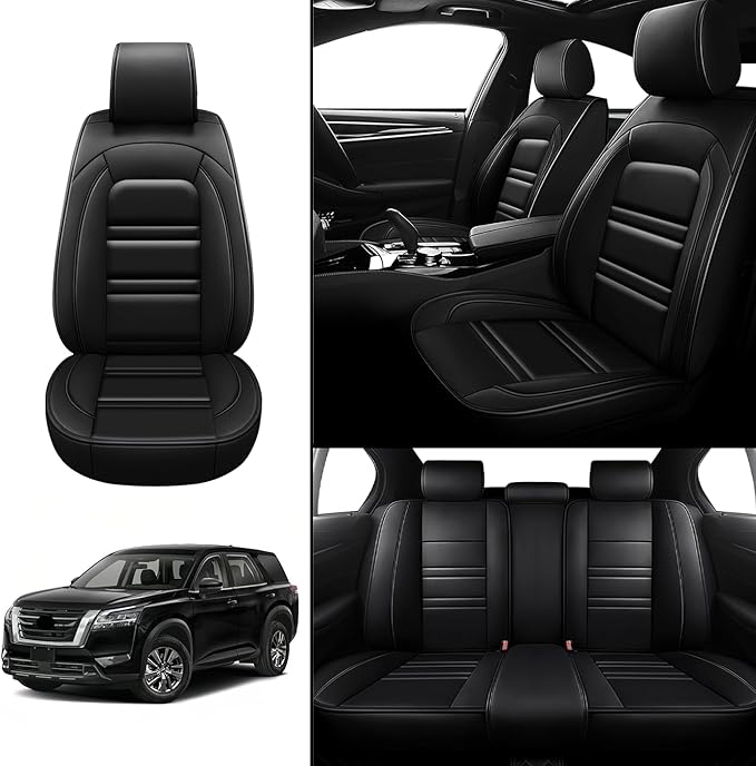 Seat Covers for Nissan Car Pathfinder 2000-2025 | 5-Seats Leather Seat Covers, Easy to Install Automotive Seat Covers Full Set (Full Set, Black)