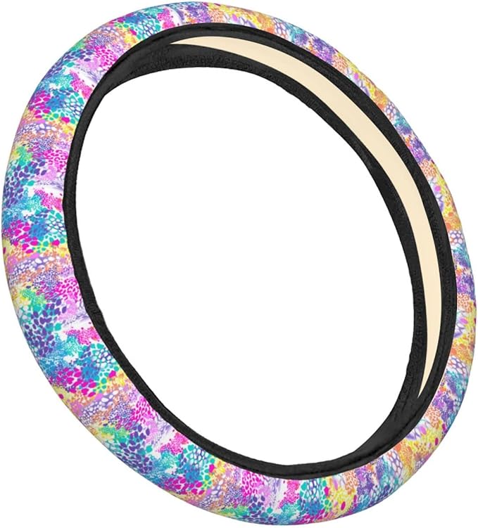Dujiea Colorful Abstract Animal Texture Elastic Stretch Steering Wheel Cover, Anti-Slip and Durable Car Steering Wheel Accessories for Women Men, 15 Inch Universal Fit Car, Truck, SUV