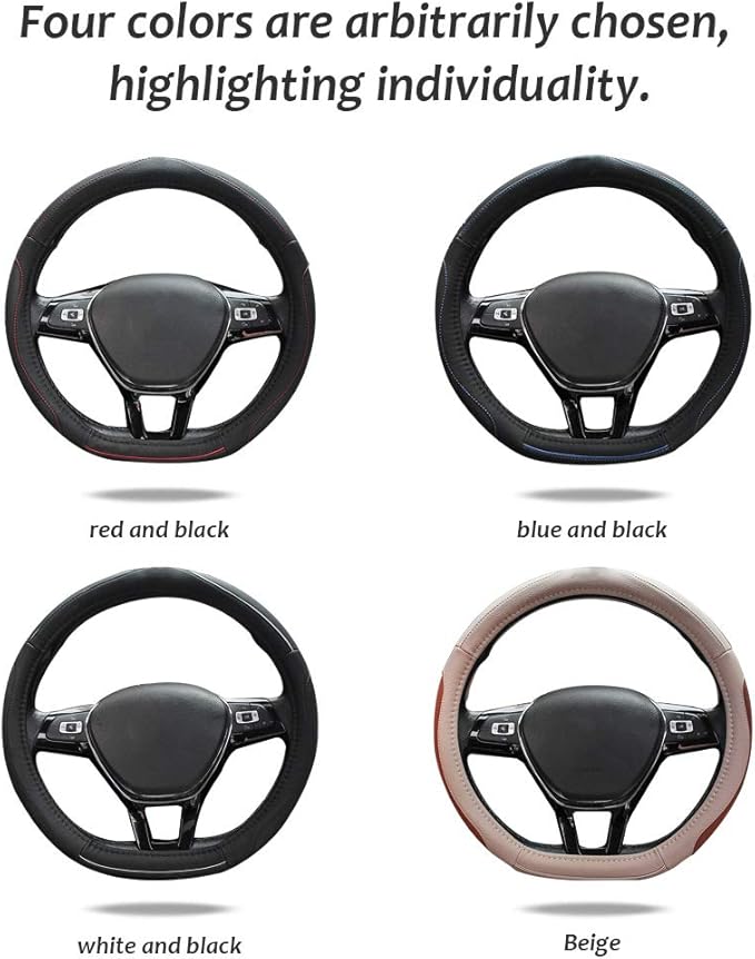 Universal 15 inch D-Type PU Leather Steering Wheel Cover, D-Type,Breathable, Anti-Slip, Odorless (Red-Black)