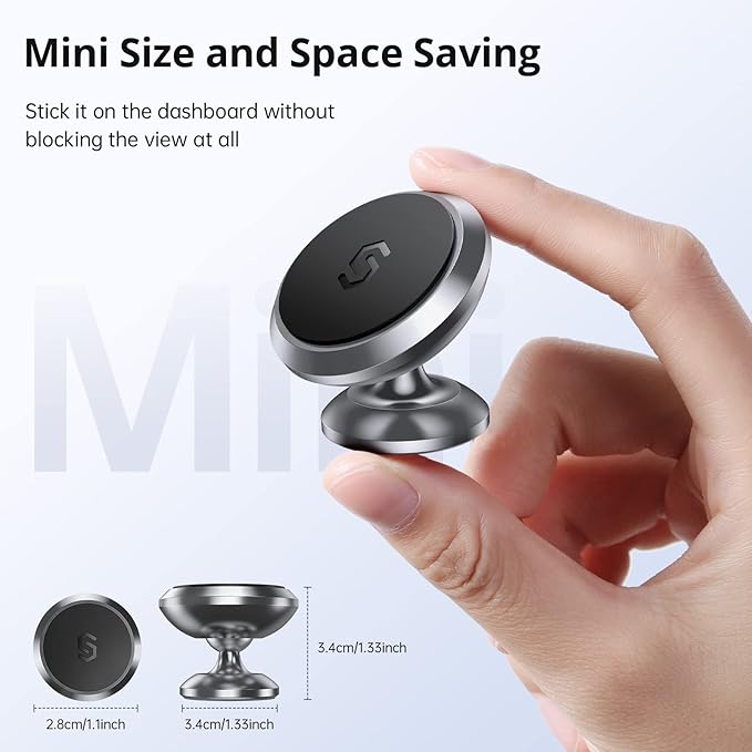 SYNCWIRE Magnetic Phone Car Mount, Car Phone Holder for Dashboard, Cell Phone Car Kits, 360° Adjustable Magnet Cell Phone Mount Compatible with iPhone, Samsung, LG, GPS, Mini Tablet - Gray