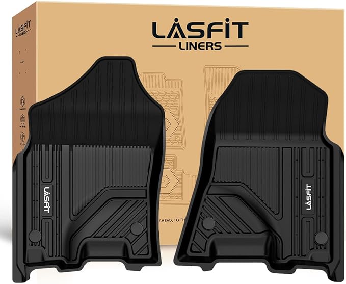 LASFIT Floor Mats for Ram 1500 2019-2024 Crew Cab and Quad Cab Front, Bucket Seat, All Weather TPE Custom Fit Car Mats Truck Front Liners 1st Row Only, Black