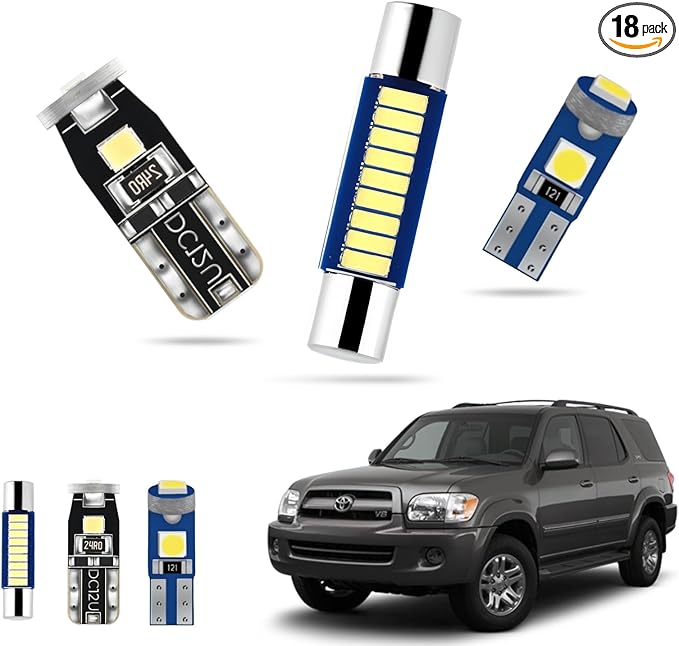 EASY EAGLE Interior Car Lights for Toyota-Sequoia-2001-2007: 18 Piece Kit White Light Bulbs - Super Bright 6000K + Install Tool