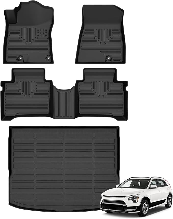 Floor Mats & Cargo Liner for Kia NIRO & NIRO Hybrid 2023 2024 2025 (Not for EV & PHEV) All Weather Automotive TPE Liners Set Anti-Slip Waterproof Floor Liners Accessories