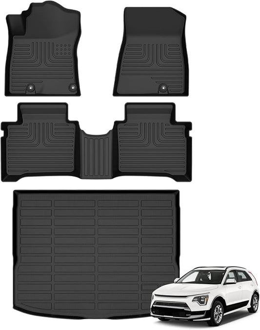Floor Mats & Cargo Liner for Kia NIRO & NIRO Hybrid 2023 2024 2025 (Not for EV & PHEV) All Weather Automotive TPE Liners Set Anti-Slip Waterproof Floor Liners Accessories
