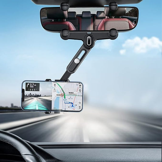 360°Rotatable and Retractable Car Phone Holder, Multifunctional Adjustable Mount, Universal Rearview Mirror Phone Holder for All Mobile Phones (Four clamp)
