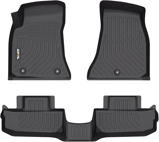 AIPOIL® Floor Mats for 2015-2023 Dodge Challenger RWD Fits 1st & 2nd Row TPE All Weather Anti-Slip Floor Liners Full Set Custom Car Mats Accessories, Black