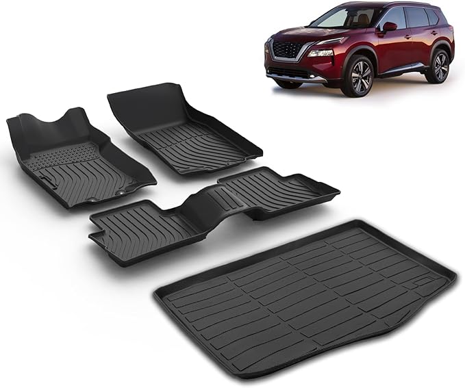All Weather Car Floor Mats & Cargo Liner Set Fit for 2017 2018 2019 2020 2021 2022 Nissan Rogue Sport(Only Fit Cargo Mat in Lower Deck) Car Trunk Mat Rogue Sport Floor Mats Trunk Liner