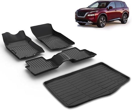 All Weather Car Floor Mats & Cargo Liner Set Fit for 2017 2018 2019 2020 2021 2022 Nissan Rogue Sport(Only Fit Cargo Mat in Lower Deck) Car Trunk Mat Rogue Sport Floor Mats Trunk Liner