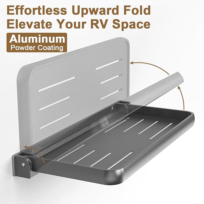Safoner RV Aluminum Fold-Down Wall Shelf - The Essential Camper Accessory for Interior Organization | Space-Efficient Versatile Floating Storage- 2 Packs