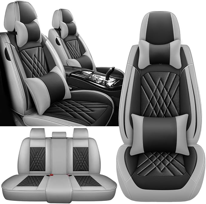 Seat Covers Fit for Toyota Corolla 2015-2026 Leather Car Seat Cover, Stylish Waterproof Breathable Easy to Install Airbag Compatibility, Auto Interior Accessories(5 Seat with Pillow,Black Gray)