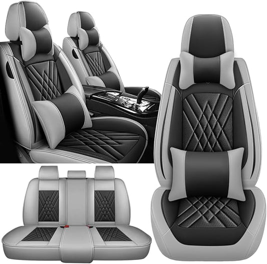 Seat Covers Fit for Subaru Crosstrek 2015-2026 Nappa Leather Waterproof Breathable Car Seat Cover, Easy to Install Airbag Compatibility,Auto Interior Accessories(Full Set with Pillow, Black Gray)