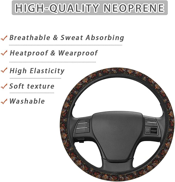 Golden Mandala Tribe Elephant Steering Wheel Covers Anti-Slip Elasticity Car Accessories Steering Wheel Protector Universal 15 Inch for Cars SUV Vehicle Truck
