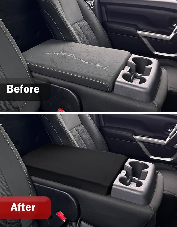 KBH Center Console Armrest Cover for Nissan Titan 2004-2024, Polyester Fabric, Middle Console Arm Rest Lid Protector, Anti-Scratch, Black (Fits Jump Seat Console Only)