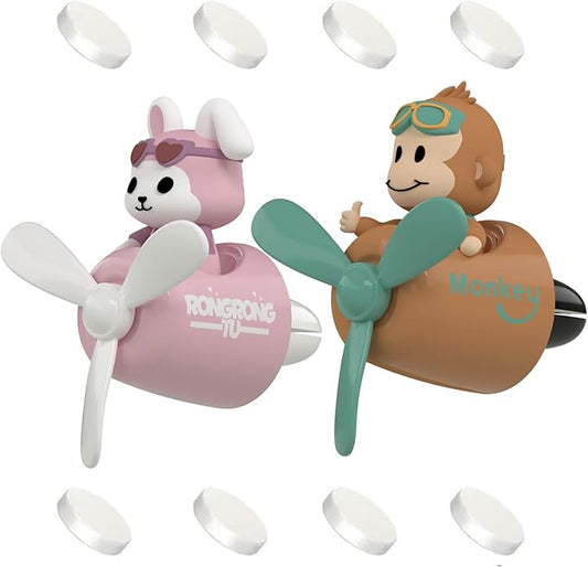 2Pcs Pilot Car Air Fresheners, Cute Rabbit Car Vent Clip Air Freshener with 8 Fragrant Tablets Automotive Air Outlet Fan Diffuser, Automotive Interiors Vent Decoration (Monkey+Rabbit)