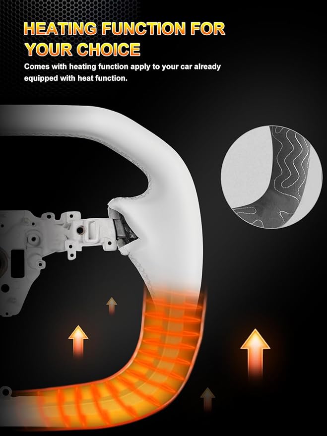 ZIMABLUE White Cyber Truck Steering Wheel For Tesla Model Y Juniper Accessories 2025, White Nappa Leather for Tesla Model Y Juniper 2025 With Heating Function,Without stripe