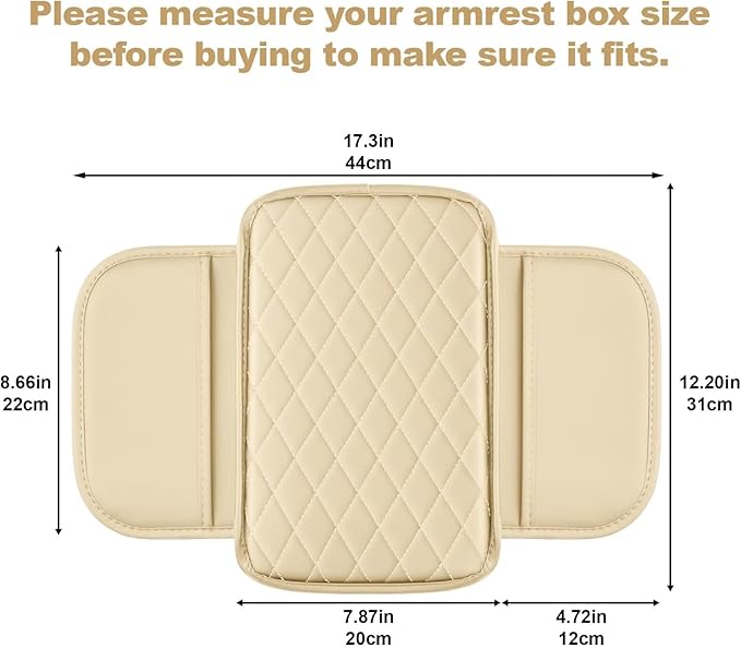 YORKNEIC Center Console Cover Fit for Ford Bronco: Middle Console Cover with 2 Storage Pocket,Faux Leather Waterproof Anti-Scratch Car Armrest Cover Protector(Beige)