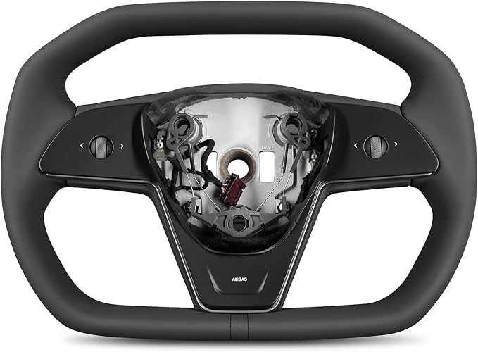 ZIMABLUE For Cybertruck-Style Heated Steering Wheel for Tesla Model 3 (2017–2023) & Model Y (2020–2024) | Black Microfiber Leather | Black Center Stripe | Factory-Matched 1:1 Fitment