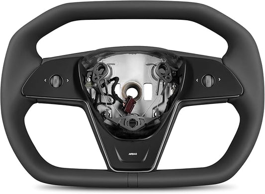 ZIMABLUE For Cybertruck-Style Heated Steering Wheel for Tesla Model 3 (2017–2023) & Model Y (2020–2024) | Black Microfiber Leather | Black Center Stripe | Factory-Matched 1:1 Fitment