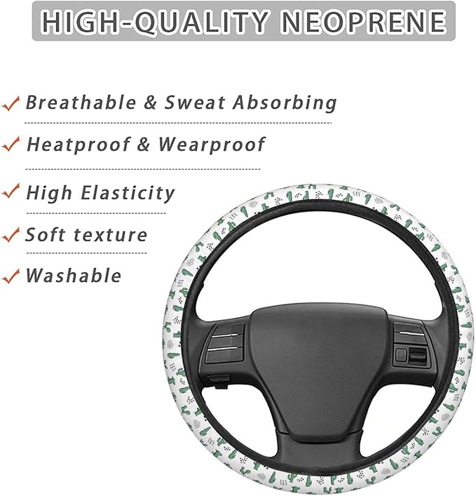Dujiea Vintage Cactus Elastic Stretch Steering Wheel Cover, Anti-Slip and Durable Car Steering Wheel Accessories for Women Men, 15 Inch Universal Fit Car, Truck, SUV