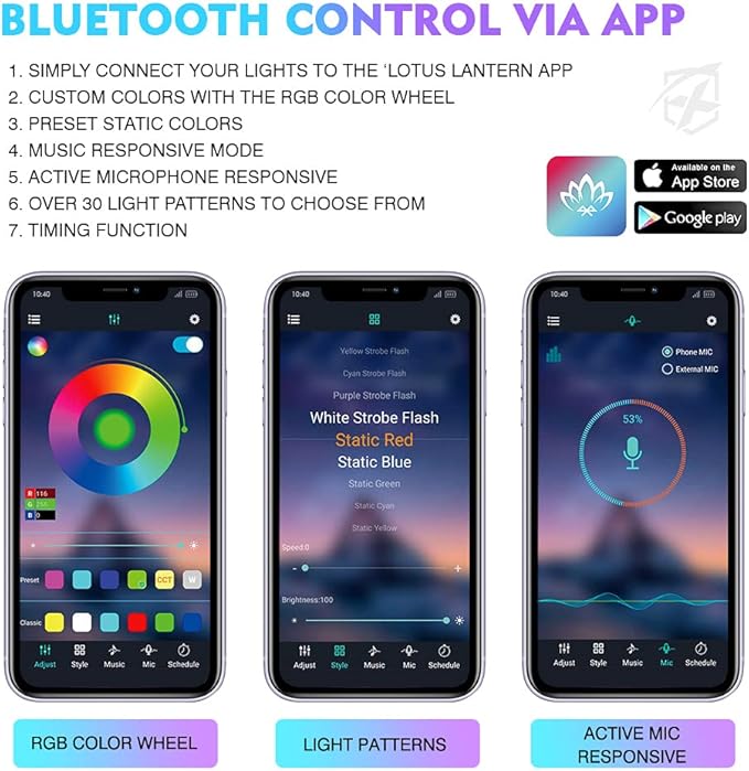 Xprite Upgraded 144LED RGB Interior Car Lights with Smart App Control/Wireless Remote Control, Music Sync Mode, DIY Mode and Multiple Scene Options, Universal for Cars Truck ATV UTV(4pcs)