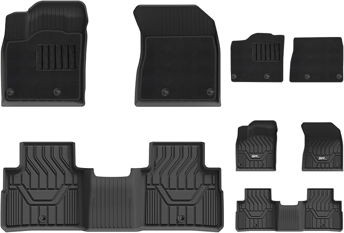 3W Floor Mats & Front Carpet Custom Fit for 2021-2023 2024 2025 Nissan Rogue, TPE All Weather Car Accessories Floor Liner Full Set 1st and 2nd Row Car Mats - Black (NOT for Sport)