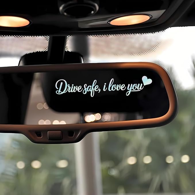 3-Pack I Love You Drive Safe Mirror Sticker — Holographic Heart Rearview Mirror Stickers, Car Mirror Decal Cute Car Accessories & Driving Safety Reminder for Cars, Trucks, SUVs, Laptops