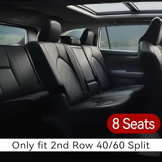 EKR Highlander Seat Covers for SUV Toyota Highlander 2020 2021 2022 2023 2024 2025 2026,2nd Row 40/60 Split,Car Seat Covers Front Seats Back Seat,Leather Seat Covers Full Set-Faux Leather(Black)
