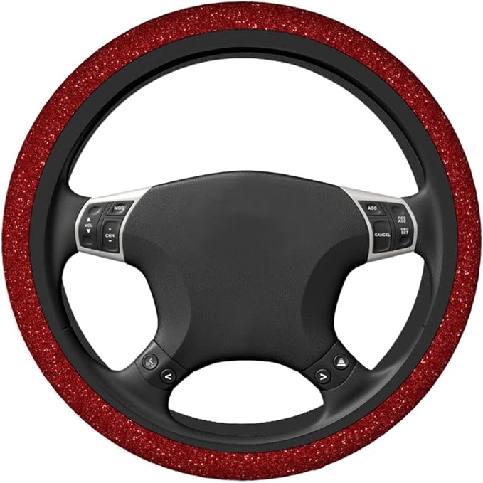 Swono Red Glitter Steering Wheel Cover,Abstract Red Shiny Glitter Breathable Auto Car Steering Wheel Cushion Case for Men Universal 15 Inch Steering Wheel Protection