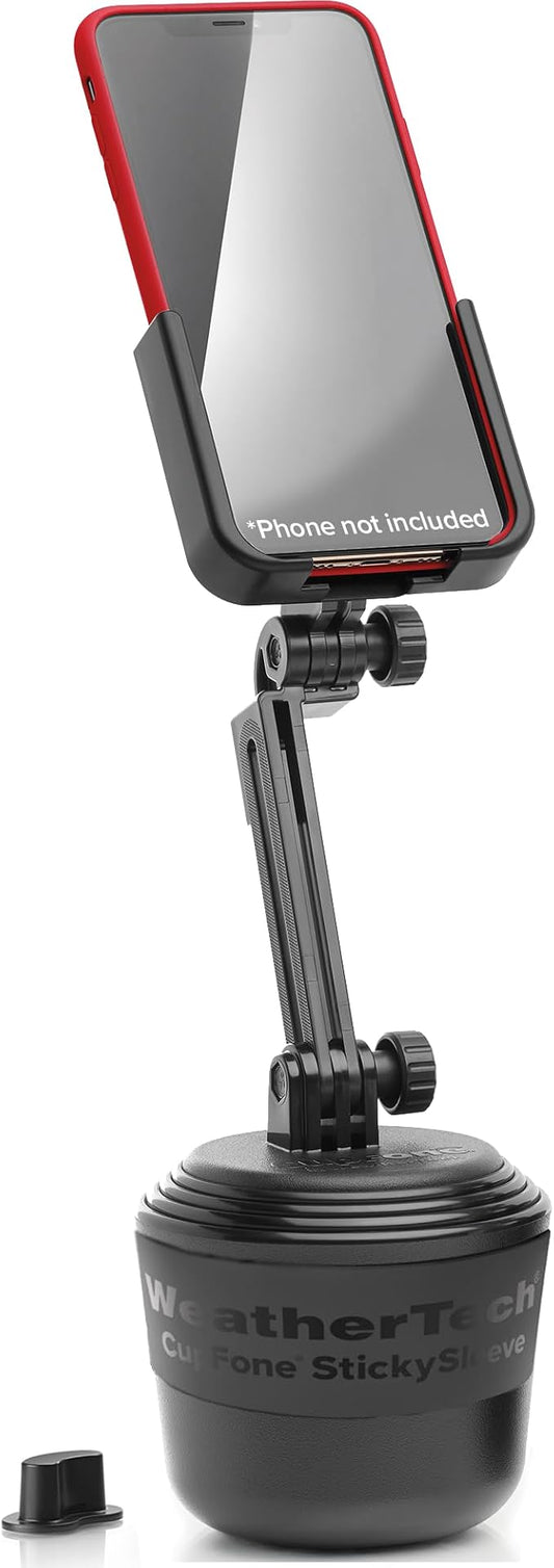 WeatherTech CupFone with Extension – Adjustable, Universal Cup Holder Cell Phone Mount Car & Truck Accessory – Best Design for iPhone & Smartphone Charging – Black Plastic Knobs