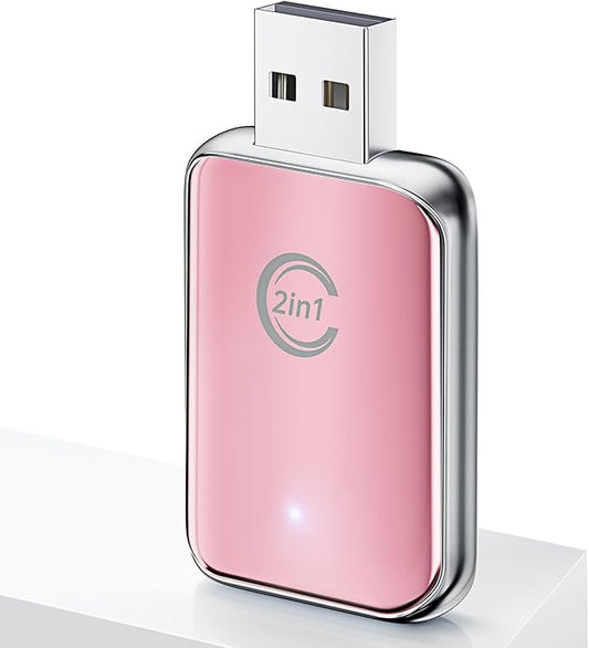 Wireless Carplay Adapter for iPhone, Convert Wired Carplay to Wireless, 2 in 1 Plug and Play Android Auto and Carplay Adapter for iOS 10 Android 11 and Above, Cars with Built-in Carplay (Pink)