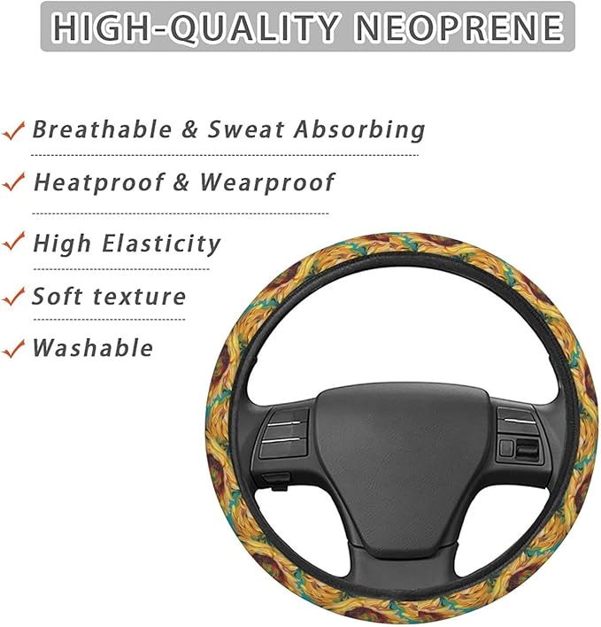 Painting Sunflower Steering Wheel Covers Anti-Slip Elasticity Car Accessories Steering Wheel Protector Universal 15 Inch for Cars SUV Vehicle Truck