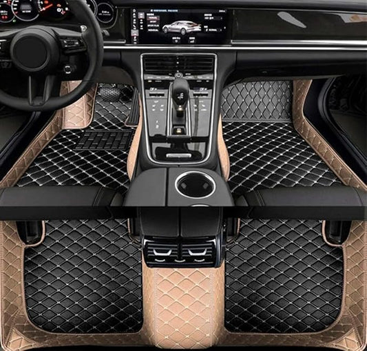 Errva Custom Personalized Floor Mats for Cars，Luxury Full Coverage All Weather Car Floor Mats，Anti-Slip Leather Car Mat Set ，Custom Floor Mats for 98.99% of Cars, Trucks & SUVs (Beige Black1)