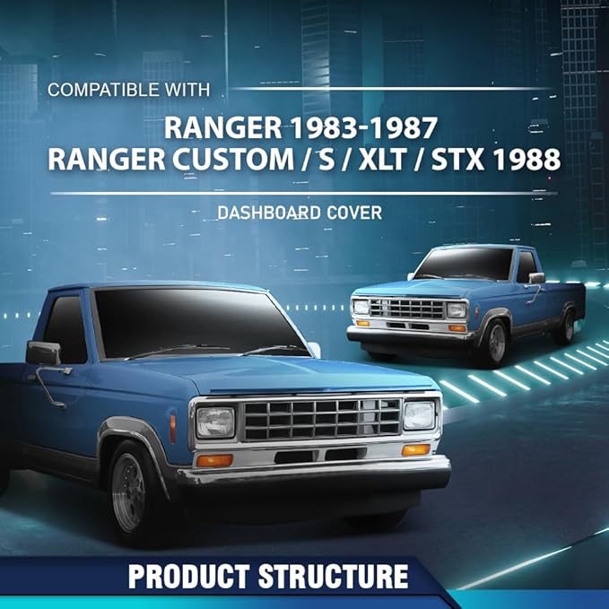 PIT66 Dash Cover Dashboard Bezel Compatible with Ford Ranger S/XLT/STX/Custom 1988, Fit Ford Ranger 1983 1984 1985 1986 1987 Light Blue Instrument Panel
