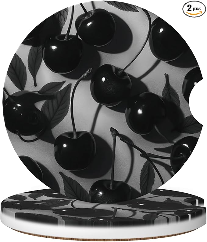 Absorbent Car Coasters for Cup Holders, 2 Pack Universal Anti Slip Ceramic Cup Coaster for Women Men 2.56 Inch Car Interior Accessories - Black Cherry 021