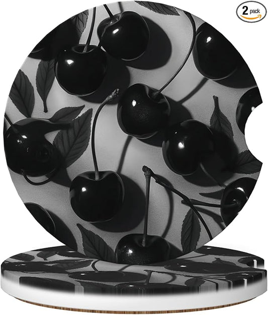 Absorbent Car Coasters for Cup Holders, 2 Pack Universal Anti Slip Ceramic Cup Coaster for Women Men 2.56 Inch Car Interior Accessories - Black Cherry 021