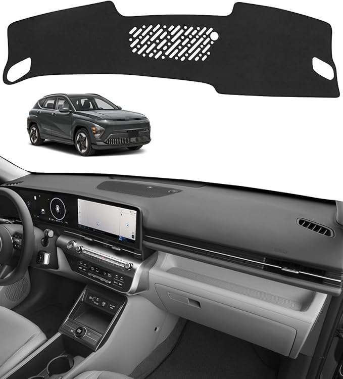 BIBLOZ Dash Cover for Hyundai Kona 2024 2025 2026 Accessories Black Flannel Dashboard Cover Mat Car Dashboard UV Sun