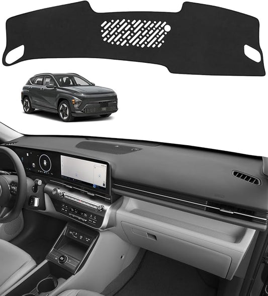 BIBLOZ Dash Cover for Hyundai Kona 2024 2025 2026 Accessories Black Flannel Dashboard Cover Mat Car Dashboard UV Sun